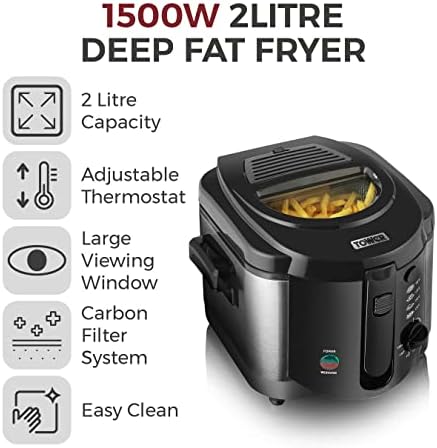 Tower T17001 Deep Fat Fryer with Adjustable Thermostat, 2L, 1500W, Black