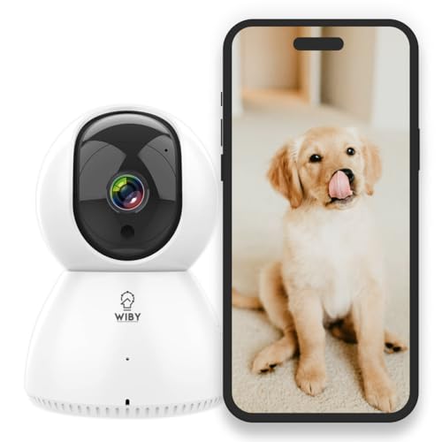 Wiby Telecamera di Sorveglianza WiFi Interna 2.4/5GHz, IP WiFi Interna 1080P, 355°/90° PTZ, Audio Bidirezionale, Visione Notturna IR, Rilevamento del Movimento, Compatibile con Alexa/Google Home