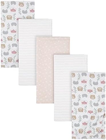 Gerber Boys and Girls Newborn Infant Baby Toddler Nursery 100% Cotton Flannel Receiving Swaddle Blanket, Woodland Critters White, 5 Count
