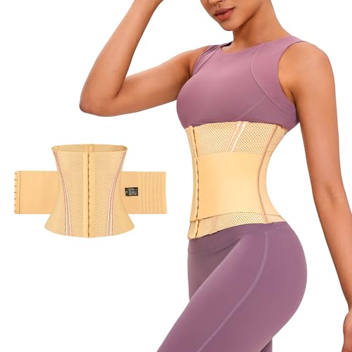PQWEUU Taillenmieder Korsett Damen Shapewear Taillenformer Atmungsaktives Netz Taillengürtel Bauchdeckenstraffung Korsett Waist Trainer mit Doppelte Stufe 6 Reihen Haken (Beige, M(56-64KG))