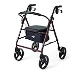 Medline Steel Rollator Walker for Adult Mobility Impairment, Burgundy, 350 lb. Weight Capacity, 8” Wheels, Foldable, Adjustable Handles, Rolling Walker for Seniors