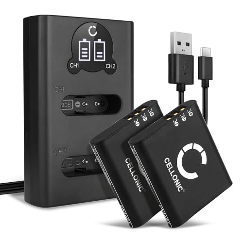 CELLONIC 2X Akku für Kamera Kompatibel mit Olympus OM System TG-7, Stylus SH-60, Tough TG-Tracker, Li-90B - (1100mAh, 3.6V) + Dual Ladegerät