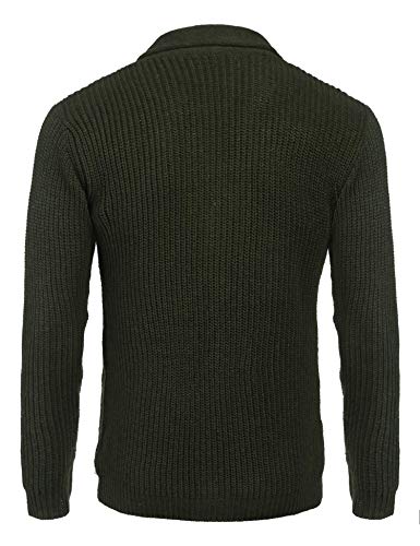Coofandy Mens Cable Knit Cardigan Sweater Casual Slim Fit V-Neck Button Up Shawl Collar Knitted Sweaters With Pockets Army Green #TOP3