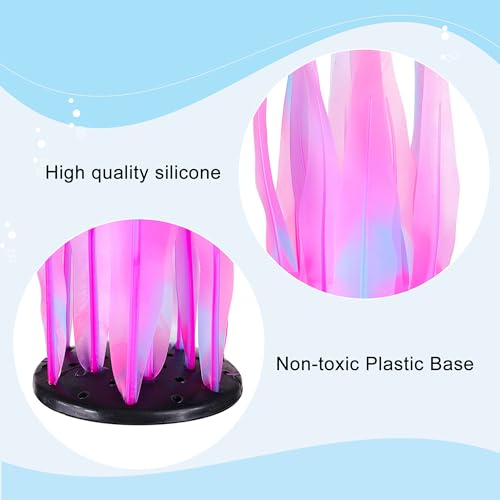 Image of 2PCS Soft Silicone Glowing Fish Tank Decorations, Aquarium Decoration Plants Glow in The Dark, Aquarium Glowing Kelp Plant, Glowing Artificial Ornament Coral for Fish Tank Decor, Pink