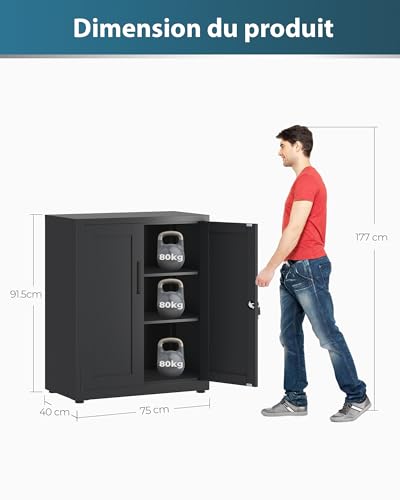 Armoire de rangement en métal noir structure renforcée au design minimaliste et industriel - 4