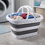 Panier Corbeille à linge retractable et pliable avec Ances   45 litres   Blanc Gris