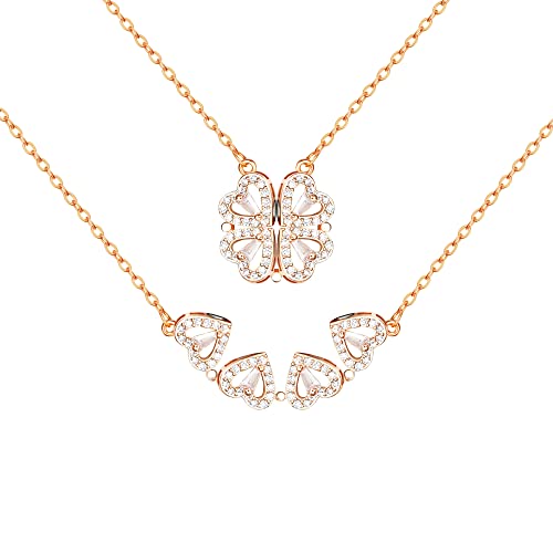 Dochais Collana a Forma di Cuore Apribile, Quadrifoglio Oro Rosa, Cuore Magnetico, Lucky per Donna Ragazza Uomini
