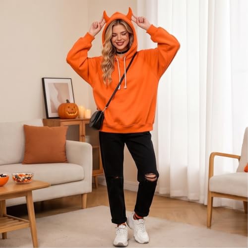 Elneeya Oversized Hoodies for Women Cute Devil Horns Office Fall Sweatshirt - image 8