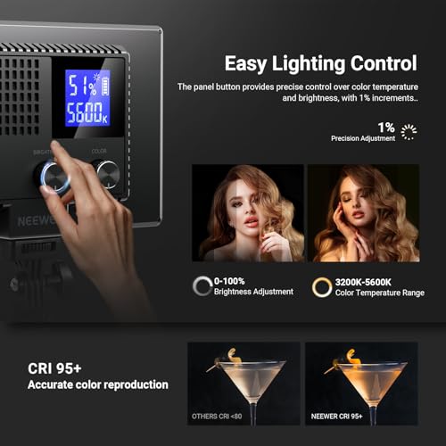 Image of NEEWER Basics 9 inch LED Light Panel, 3200-5600K Edge Lit Dimmable Camera Soft Key Lighting with Desk Tripod Stand, CRI95+ 800Lux 4000mAh Rechargeable for Photography Video Recording Streaming, NL-120B