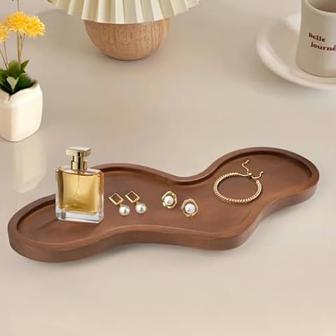 Jidaonop Cloud Wood Decorative Tray, Rustic Decorative Display Tray with Irregular Design, Pedestal Stand Wood Tray Decor for Jewelry, Perfume, Trinket, Elegant Gifts for Women Cover
