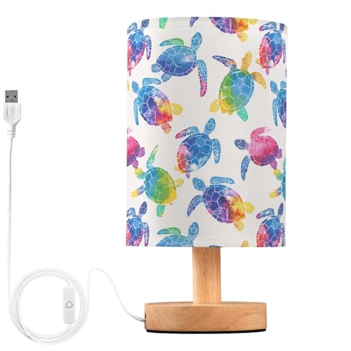 ALAZA Multicolor Watercolor Sea Turtle Decor Bedside Table Lamp with USB Port for Bedroom Nightstand Office Desk LED Bulb Included