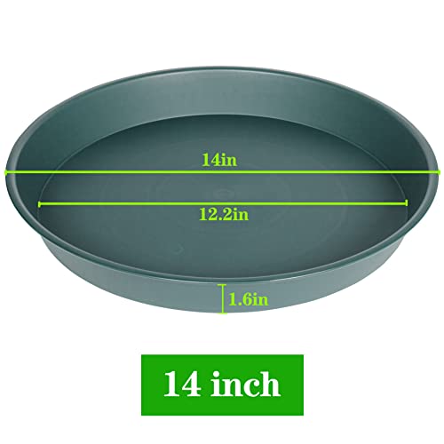Bleuhome 4 Pack of 14 inch Plant Saucer, Heavy Duty Round Plant Trays for Pots, Plastic Plant Water Tray, Bird Bath Bowls, Plant Saucers for Indoors, Drip Trays for Planter 12-14" (14", Green)