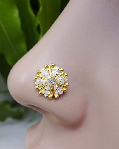 Indian Nose Stud Unique Nose Stud Gold Nose Hoop Indian Nose Ring Crystal Nose Piercing Tribal Nose Ring Big Nose Piercing 925 Sterling Silver Nose Stud Cz Simulated Diamond Nose Ring #TOP1