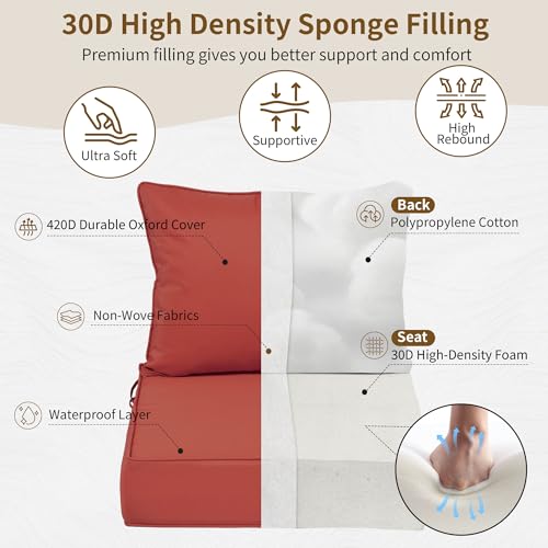 Image of 24x24 Outdoor Chair Cushions Set of 4, Waterproof Deep Seat Cushions for Patio Furniture with Removable Cover, Fade Resistant 4'' Outdoor Seat Cushion w /Ties&Handle for Sofa Loveseat,Brick Red