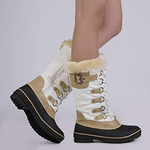 DREAM PAIRS DREAM PAIRS Women's DP Warm Faux Fur Lined Mid Calf Winter Snow Boots,Size 10,Beige/White,DP-AVALANCHE