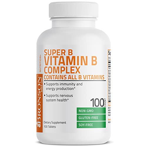 Bronson Vitamin B Complex (Vitamin B1, B2, B3, B6, B9 - Folic Acid, B12), 100 Tablets #TOP5
