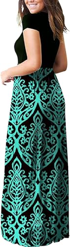 Image of DEARCASE Maxi Dress for Women Short Sleeve Casual Summer Loose Plain Comfy Long Dresses with Pockets