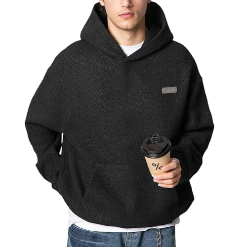 Men's Heavy Knit Slim Fit Hoodie Winter Warm Pullover Sweatshirt Elegant Woven Jacket Style Casual Outwear for