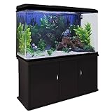 Pecera Acuario 300 Litros para Peces Agua Dulce,Tropicales+Marinos con Mueble Negro,Grava Blanca,Calentador 300W Ajustable,Filtro,Bomba Aire,Zona Observación 180º +Luz LED, 2 Años Garantía Eléctrica