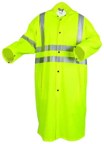 MCR Safety 518CL Luminator Class 3 Stretch Polyurethane/Cotton-Polyester Blend Flame Resistant Coat with Roll-Up Hood, Fluorescent Lime, Large