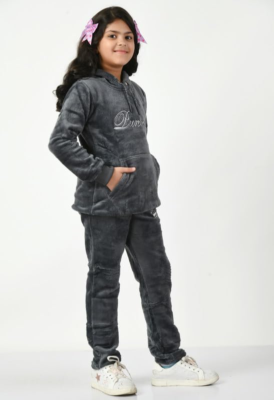 Image of Girls Fur Night Suit | Regular Fit Design | Hooded Neck | Full Sleeve Set for Girl's Yoga, Joggers, Gym, Active Wear For Girl's