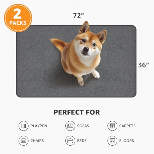 Image of Washable Dog Pee Pads 36x72 2Pack Reusable Whelping Pads, Absorb Dog Mats Non-Slip Puppy Training Pads for Whelping, Potty, Training, Playpen, Crate