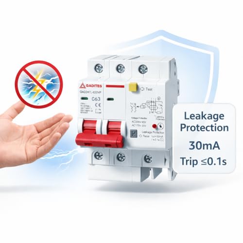 Image of 63 Amp 6-in-1 Electrical Protection Device | Overload, Short Circuit, Leakage (30mA), Lightning, Over & Under Voltage Protection | Switch for Home & Industrial Use (Single Phase)