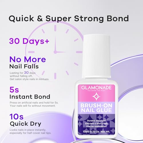 Glamonade Strong Nail Glue: Brush On Nail Glue Langanhaltende Maximale Stärke Mess-Free Anwendung Extra stark für Press On Nails Tips Falsche Acrylnägel 10ml