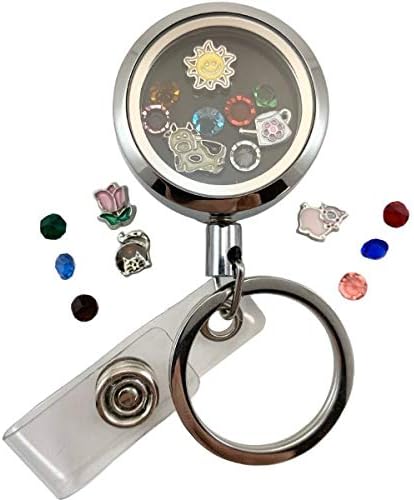 Custom One-Piece Floating Charm Stainless Steel Vessel with Sturdy Screw Top Lid and Key Ring Retractable Heavy Duty Swivel Alligator Clip ID Badge Holder (FC SA Summer)