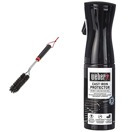 Image of Weber Detail Brush - Slim BBQ Cleaning Brush with Durable Steel Bristles, Perfect for Cleaning Narrow, Hard-to-Reach Areas - 46cm & Cast Iron Protector | Cast Iron Spray for BBQ Grill - 200ml (17889)