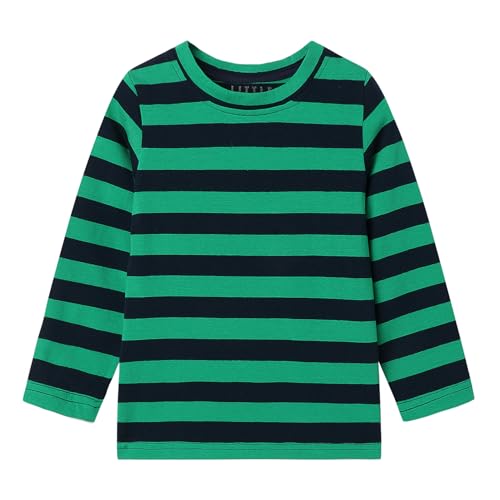 Mud Kingdom Boys Striped T-Shirts for Toddler Boy Long Sleeve Round Collar Tee Cotton Navy Blue Stripe Green 2 Years