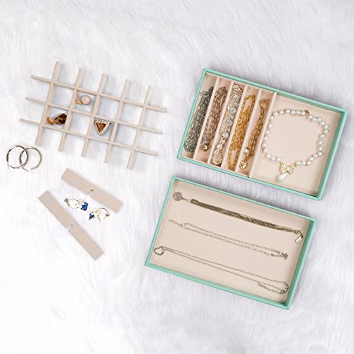 Image of ProCase Stackable Jewelry Organizer Trays for Drawers, Jewelry Drawer Inserts Container Display Case Storage for Earring Necklace Rings Bracelet with Removable Dividers -Mint, 4 Layers
