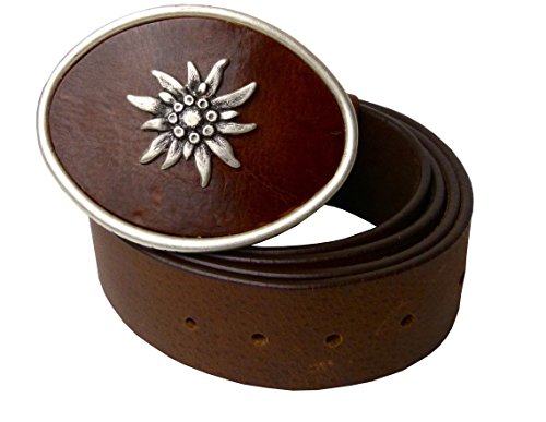 BBM-STYLE Gürtel mit Trachtenmotiv Edelweiss in Leder gefasst echt Lederband Sattlerware (85) Cover