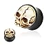 Pair of 3D Skull Hand Carved Organic Buffalo Horn Double Flared Ear Plugs Gauges - Sold As Pair (16mm - 5/8")