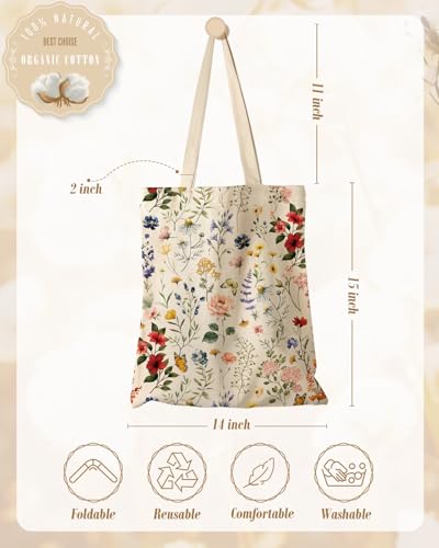 Miss Adola Aesthetic Canvas Tote Bag with Pattern for Women, Sturdy Cloth Cotton Totes Bag for Shopping, Grocery, School, Gym
