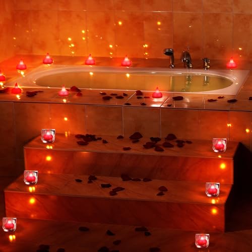 Image of Honoson 36 Pack 1.6 inch Flameless Led Floating Candles Waterproof Tealights Battery Operated Flickering Floating Candles for Wedding Centerpieces Pool Bath Party Anniversary Spa Home Decor(Red Light)