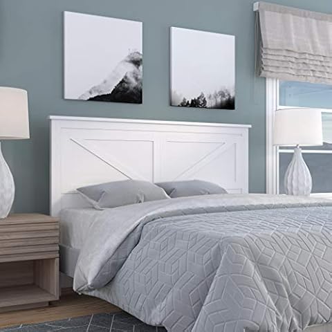 Glenwillow Home Farmhouse Style Wood Panel Headboard in Gloss White - Queen Size Cover