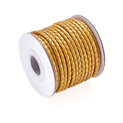 10.93 Yards 3Mm Round Braided Cowhide Cords Gold Genuine Braided Leather Cords For Bracelet Necklace Jewelry Making #TOP7