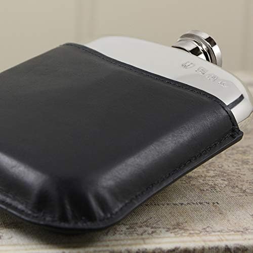 English Pewter Company 6oz Hip Flask with Black Leather Pouch [PLF05]