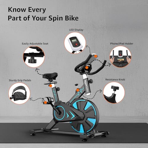 Image of Amazon Basics Spin Exercise Bike for Home & Gym | 120KG Load Capacity | Adjustable Resistance, Silent Belt Drive, Comfortable Seat Cushion | Alloy Steel | for Cardio, Cross-Training | Black