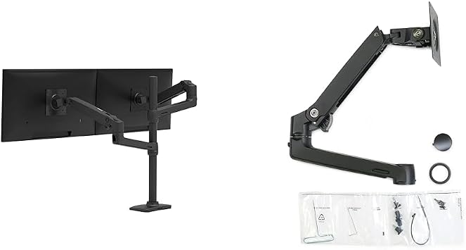 Ergotron LX Desk, Dual Monitor Arm, Vertical/Horizontal Type, Long Pole, 2 Screens, Matte Black, Compatible with VESA Standards up to 40 inches 3.2 - 10 kg/1 Monitor, 45-509-224 + Ergotron Extra LX Arm & Color Kit, Matte Black, 1 Monitor, 7.1 - 25.5 lbs 3.5 lbs 3.2 - 1.3 kg VESA Standard 98-13 0-224