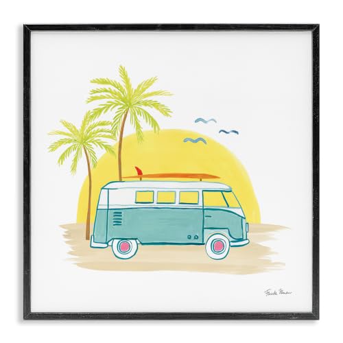 Tropical Bus Sunshine Palm Tree, 24 x 24 Inch Framed Giclée Print