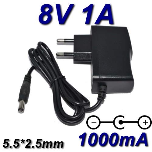 TOP CHARGEUR * Adaptateur Secteur Chargeur Sortie Output DC 8V 1A 1000mA 8W Certification CE Connecteur: 5,5mm * 2,5mm Remplace Alimentation 8V 500mA / 750mA / 800mA / 0.5A / 0.75A / 0.8A / 1A