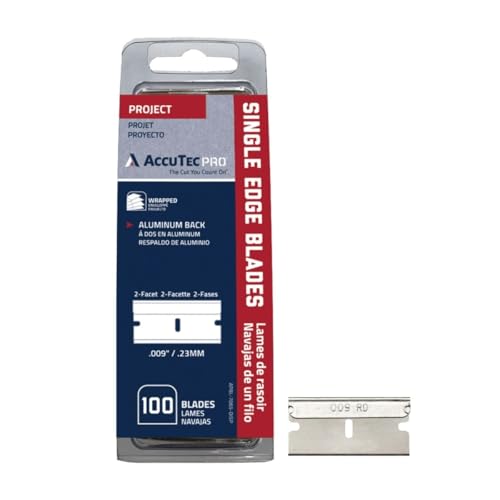 AccuTec Pro Single Edge Aluminum Backed Razor Utility Blades with Display - 100-Pack - .009
