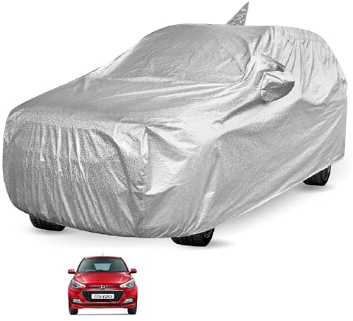 Image of Auto Hub Waterproof Car Cover Compatible with Hyundai Elite i20 with Mirror Pocket, Soft Cotton Lining, Waterproof Elite i20 Car Cover- Metallic Silver