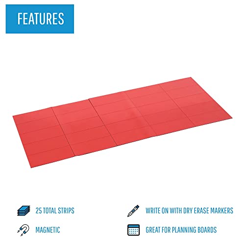 Mastervision Dry Erase Magnetic Tape Strips, 0.88 X 2, Red, 25/Pack #TOP2