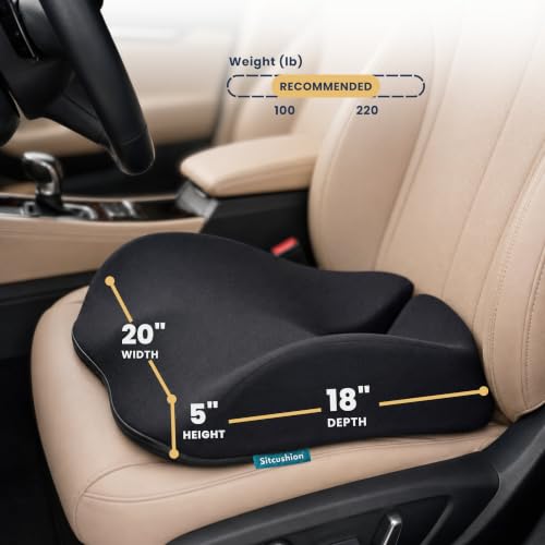 Image of SitCushion Car Seat Cushion for Long Driving - X Large Memory Foam Seat Cushion for Sciatica & Tailbone Pain Relief, Orthopedic Coccyx Cushion with Non-Slip Bottom, Back Pillow for Car, Truck (Black)