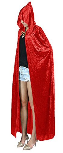 Urban CoCo Women's Costume Full Length Crushed Velvet Hooded Cape (red)
