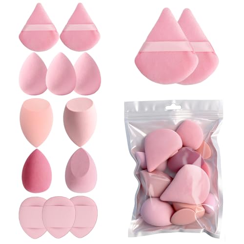 GZRXIOUS Juego de 14 esponjas de maquillaje – Esponja de maquillaje de huevo y belleza para líquido, base, crema y polvo, borla de polvo, set de esponja de maquillaje para un acabado natural en color