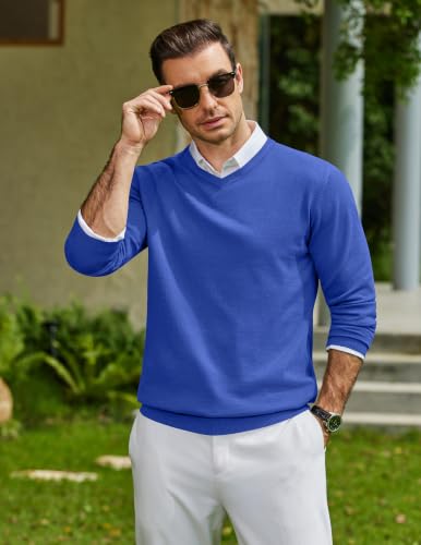 Image of COOFANDY Mens Casual V Neck Sweater Knit Slim Fit Long Sleeve Pullover Top